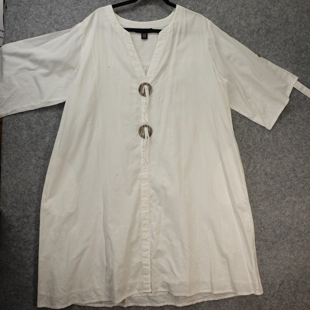Lagenlook Linen Shift Dress Women 2XL Plus White Oversized Summer ASHLEY STEWART